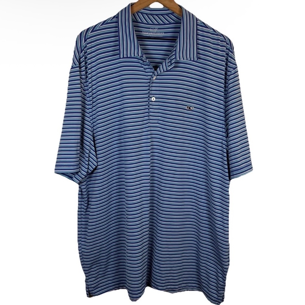 Vineyard Vines OTG Golf Performance Polo Blue Stripe Size XL Preppy Stretch